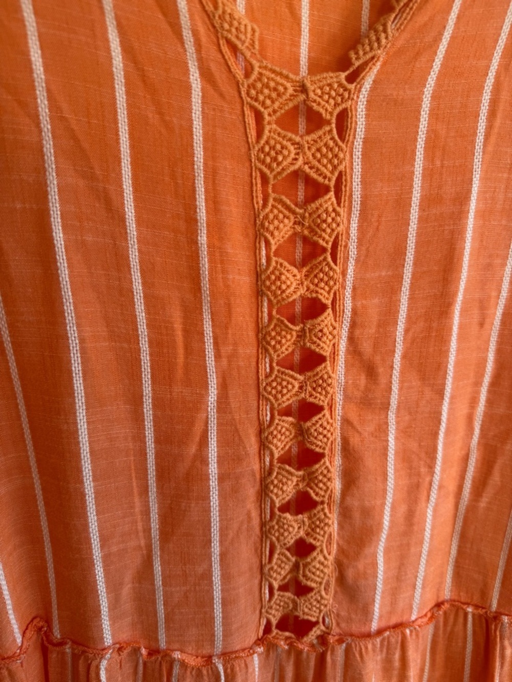 Blue Island Orange Boho Blouse Striped Crochet Lace Peplum Top Size M - Picture 7 of 10